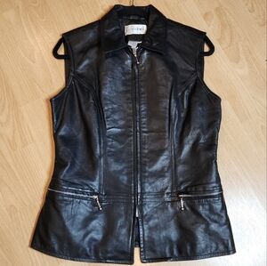 Cedars Genuine Leather Zip Black Vest Size Medium Vintage